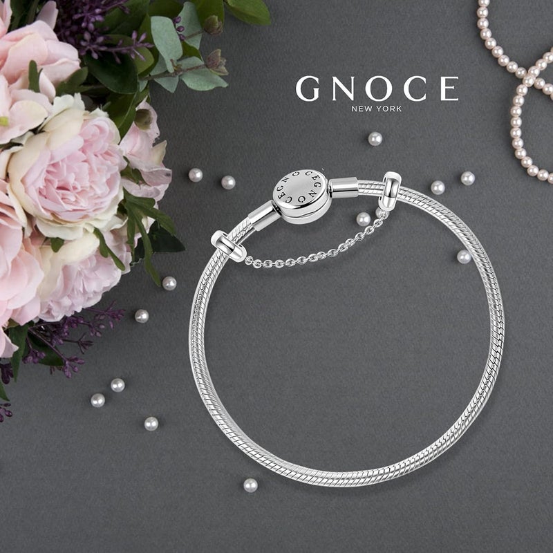 GNOCE Charm Bracelet With Safety Chain Stainless Steel Snake Chain Metal Basic Charm Bracelet DIY Bangle with Round shaped Clasp - Image 5